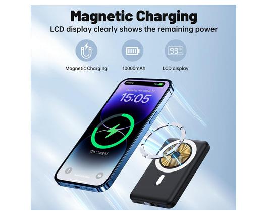 Magnetic Wireless Power Bank with Foldable Stand and LED Display