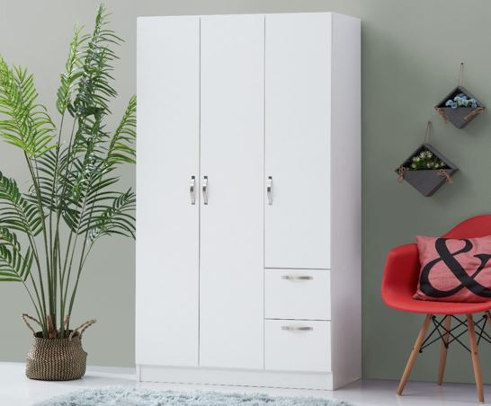 Easton 3 Door Double Wardrobe- White