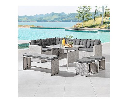 Two Tone Brown Rattan Cream Cushion 5Pcs Sofa