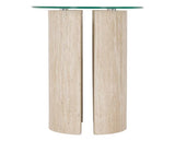 MODENA SIDE TABLE - CLEAR GLASS/CREAM MARBLE EFFECT