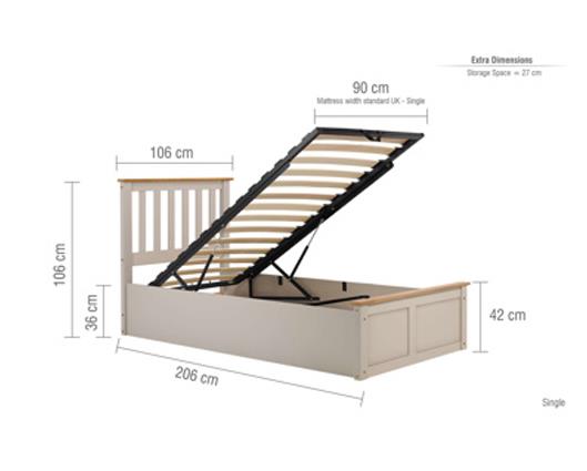 Phoenix Single Ottoman Bed - Pearl Grey