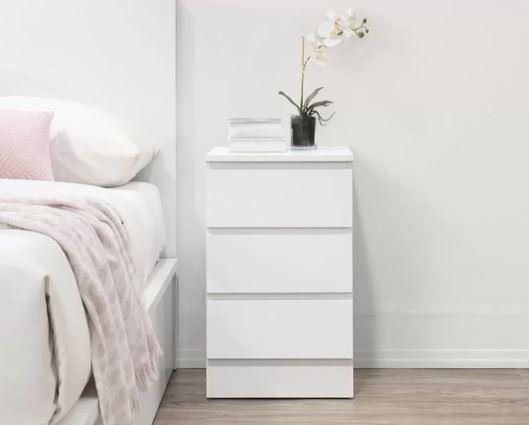 Oakley 3 Drawer Bedside- White