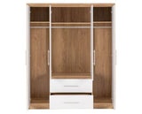 Santos 4 Door 2 Drawer Wardrobe - White High Gloss/Light Oak Effect Veneer