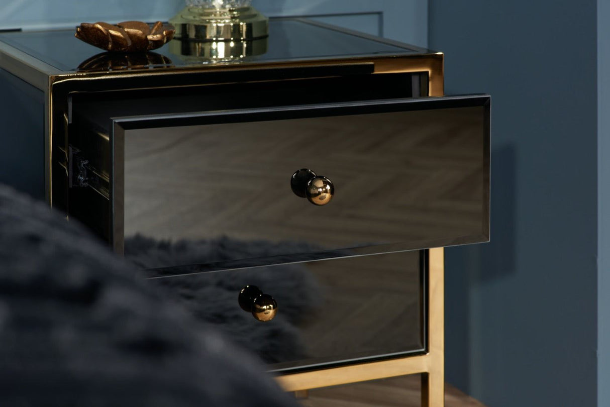 Fabian 2 Drawer Bedside Table - Black & Gold