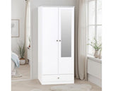 DENVER 2 DOOR 1 DRAWER MIRRORED WARDROBE - WHITE GLOSS