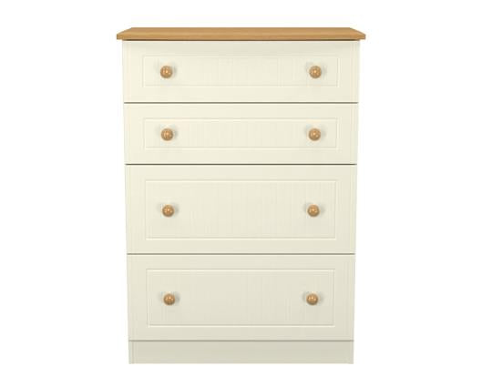 Warwick 4 Drawer Deep Chest - Cream Ash with Modern Oak Top