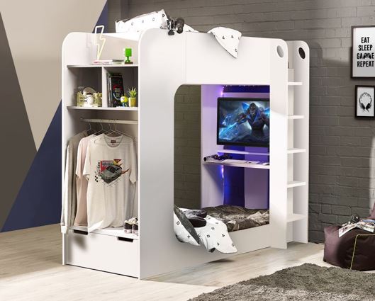 Gaming Bunk Bed- White