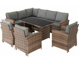 Aspen Corner Garden Furniture Set - Brown Rattan/Grey Fabric