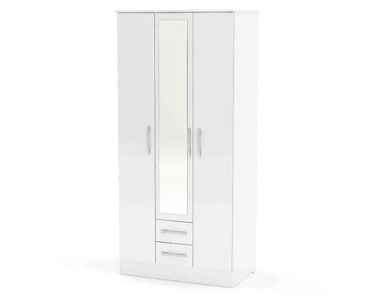 Larz 3 Door 2 Drawer Wardrobe With Mirror - White