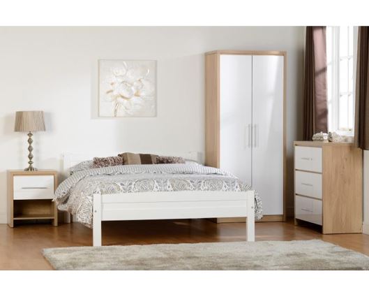 Santos 2 Door Wardrobe - White High Gloss/Light Oak Effect Veneer