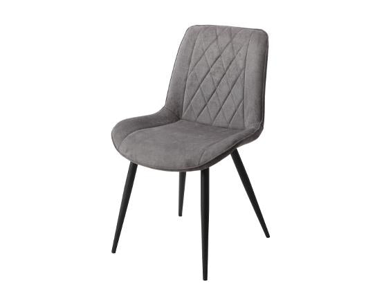 Diamond stitch grey fabric dining chair, black tapered legs (pair)