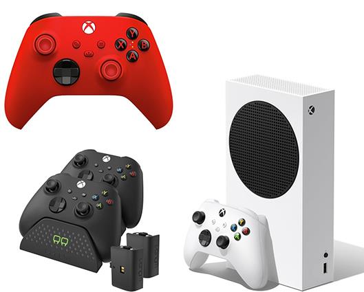 Xbox Series S 512GB with Red Wireless Controller & Twin Charging Dock with 2x Rechargeable Battery Packs