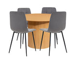 Axel Round Fluted Dining Table with 4 Fabric Chairs - Oak