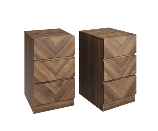 Ciaro 3 Drawer Bedside Table (Pair)- Royal Walnut