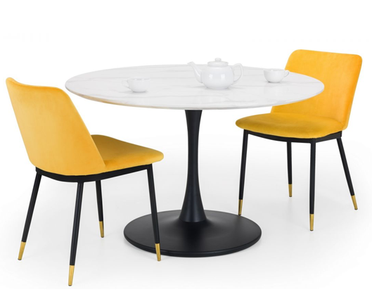 Harvey Round Pedestal Table & 2 Delancy Chairs- Mustard