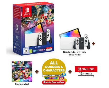 Nintendo Switch OLED White Console + Mario Kart 8 Deluxe + 12 Months Nintendo Switch Online