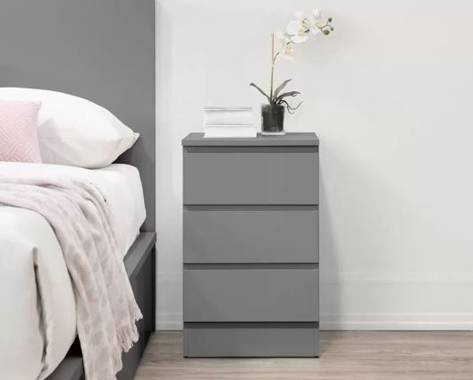 Oakley 3 Drawer Bedside- Grey