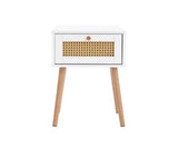 Catalina 1 Drawer Rattan Bedside- White