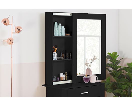 Emilia 1 Drawer Sliding Mirror Dressing Table - Black