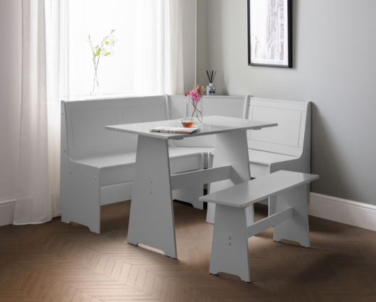 Noelle Corner Dining Set With Storage Bench- Dove Grey