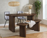 Axel Oval Fluted Dining Table with 2 Fabric Chairs and 1 Bench - Walnut
