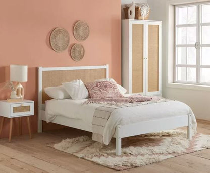 Catalina 2 Door 1 Drawer Rattan Wardrobe- White