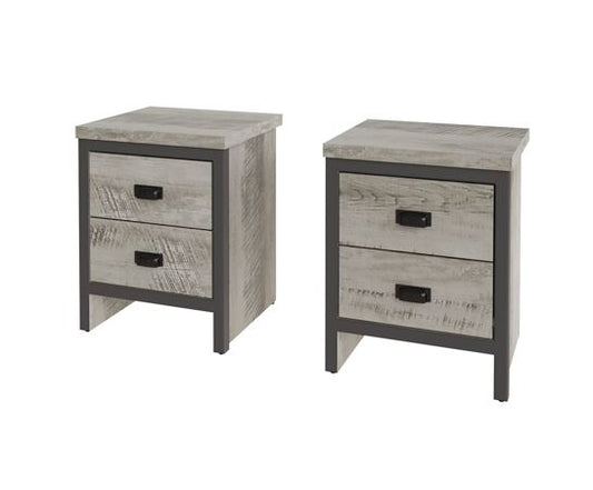 Baxter 2 Drawer Bedside Table (Pair)- Grey