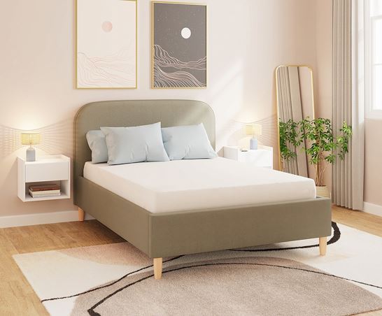 Florence Boucle Ottoman King Bed- Natural Mushroom