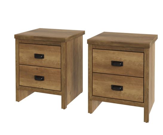 Baxter 2 Drawer Bedside Table (Pair)- Knotty Oak