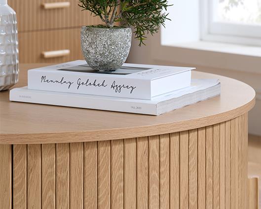 Axel Round Fluted Coffee Table with Storage - Oak