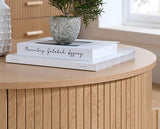Axel Round Fluted Coffee Table with Storage - Oak