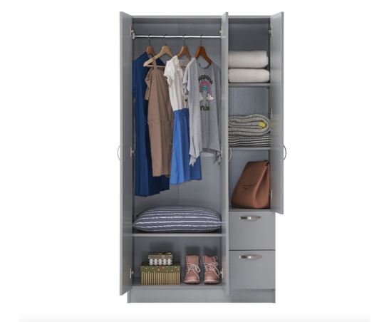 Easton 3 Door Double Wardrobe- Grey