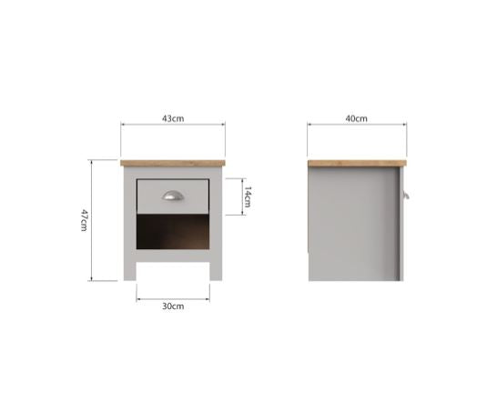 Lincoln 1 Drawer Bedside- Light Grey