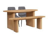 Axel Oval Fluted Dining Table with 2 Fabric Chairs and 1 Bench - Oak