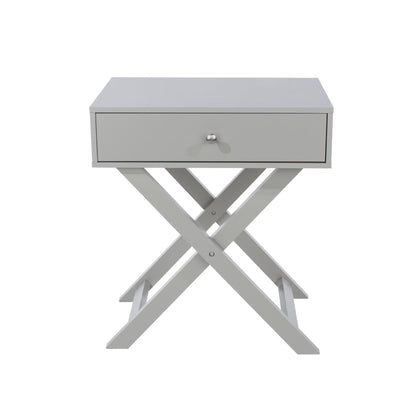 Cross Leg 1 Drawer Bedside Cabinet-Light Grey