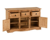 Corona 3 Door 3 Drawer Sideboard - Distressed Waxed Pine