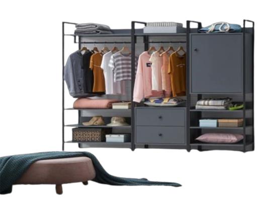 Zulu 3 Piece Bedroom Furniture Set Open Wardrobes-Dark Grey