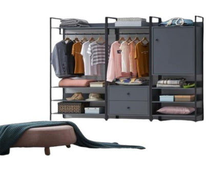 Zulu 3 Piece Bedroom Furniture Set Open Wardrobes-Dark Grey