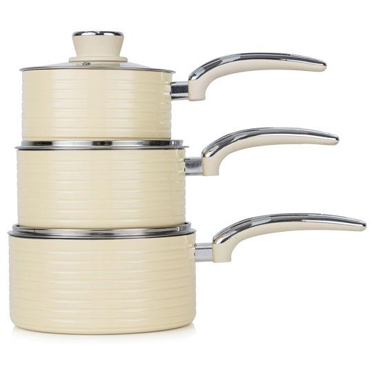 Swan Retro 3 Piece Saucepan Set Cream