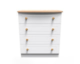 Warwick 4 Drawer Chest - White Matt with Bardolino Oak Top