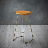 Boxer Pine Wood Seat Gold Effect Leg Bar Stool