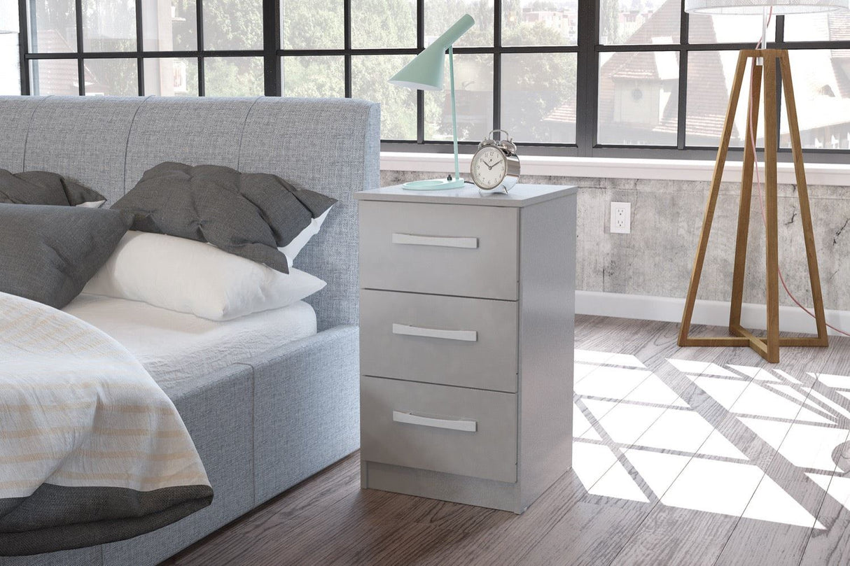 Larz 3 Drawer Bedside Table - Grey