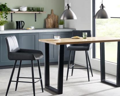 Theodore Bar Oak Bar Table & 2 Saturn Bar Stools- Grey