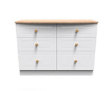 Warwick 6 Drawer Midi Chest - White Matt with Bardolino Oak Top