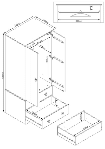Corona Classic 2 door, 2 drawer wardrobe