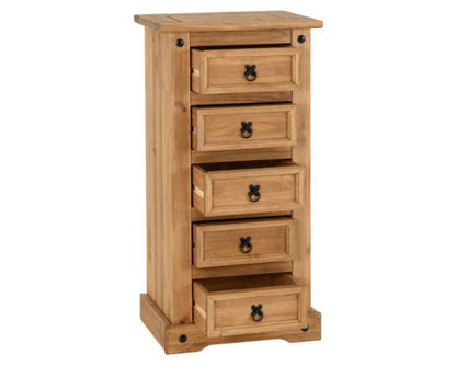 Corona 5 Drawer Narrow Chest - Distressed Waxed Pine