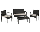 Cedar 4Pc Garden Set - Black Rattan/Grey Fabric/Black Glass