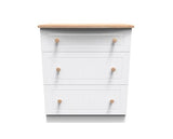 Warwick 3 Drawer Deep Chest - White Matt with Bardolino Oak Top