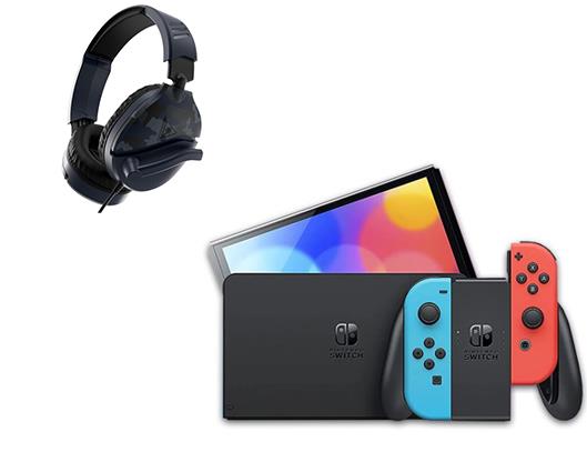 Nintendo Switch Neon OLED with Turtle Beach Recon 70 Blue Camo Headset