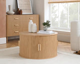 Axel Round Fluted Coffee Table with Storage - Oak